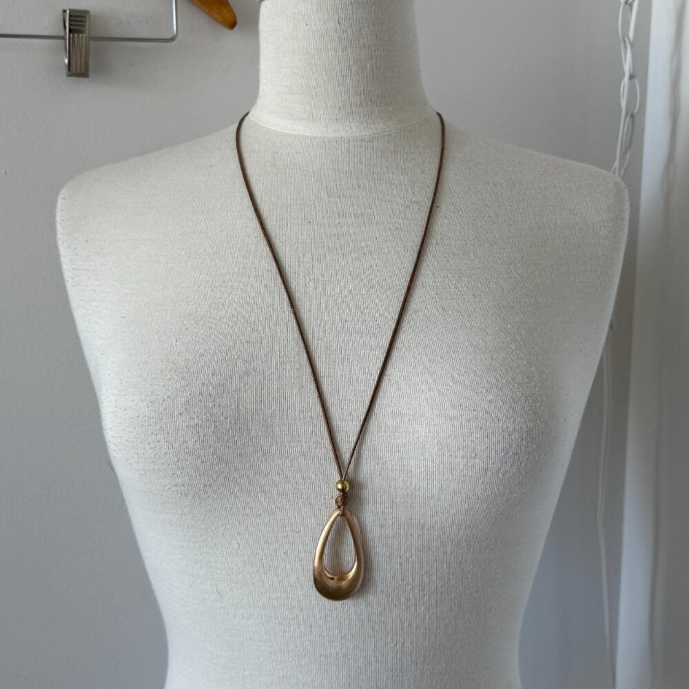Brass Teardrop Pendant Necklace Adjustable Long Chain Minimalist Boho